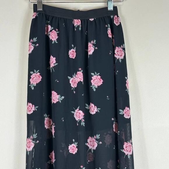 H&M Black Floral Chiffon Sheer High Waisted Maxi Skirt - Picture 3 of 7